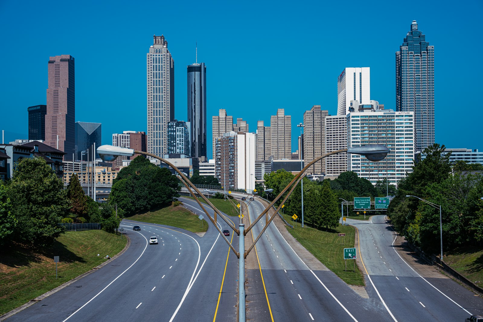 Atlanta skyline viewed from a highway serving South Metro gig drivers