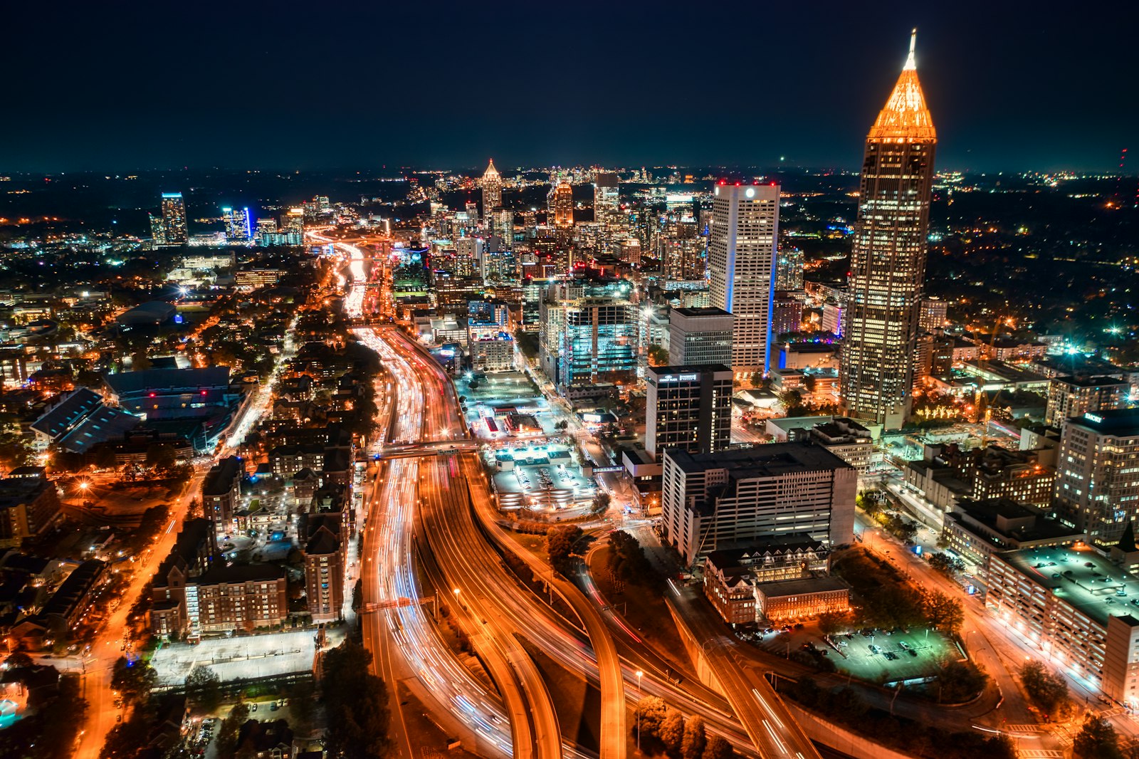 downtown Atlanta at night representing Fayetteville and South Metro gig rental access